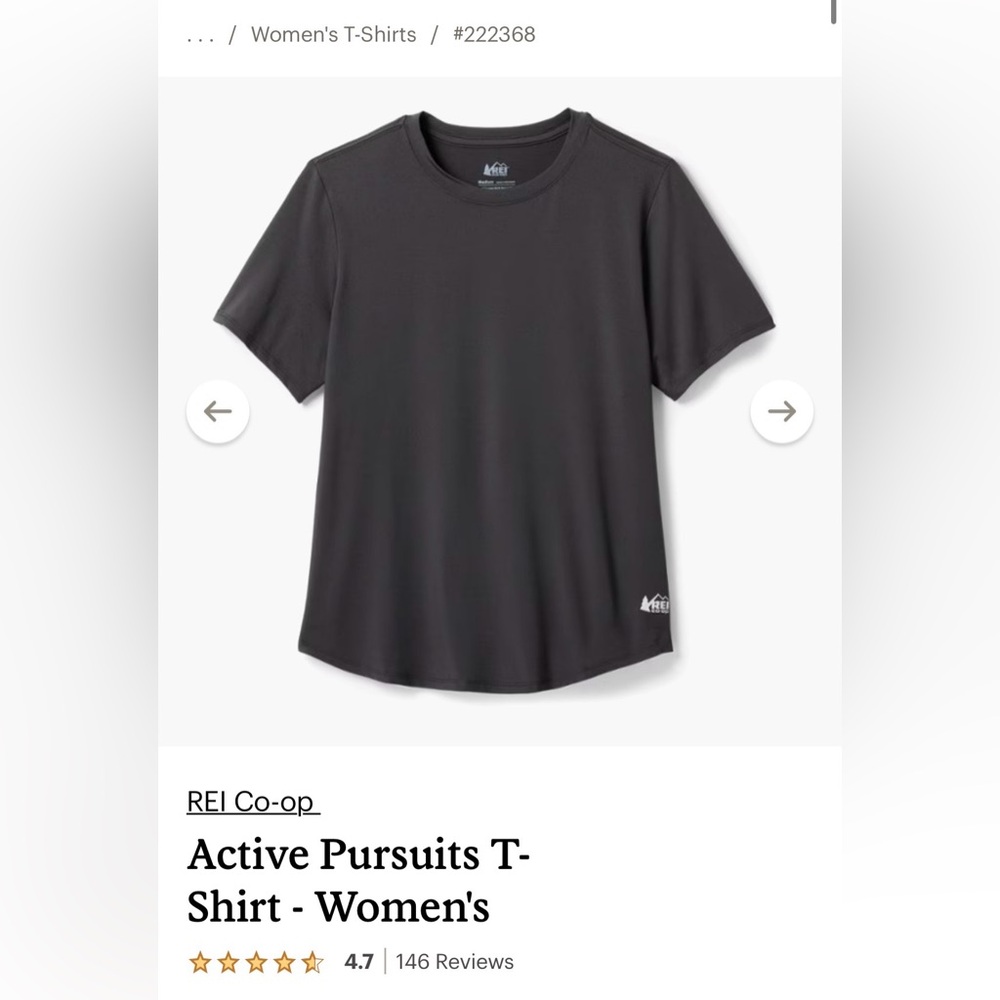 REI Co-op Women’s Black Active Pursuits Crew Neck T-Shirt Size XS